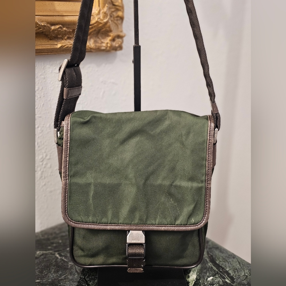 Prada Nylon Green and Brown Men' Messenger Bag